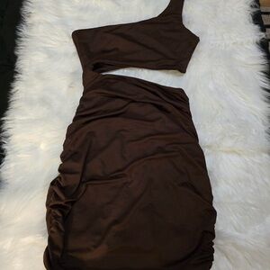 Chocolate Brown One-Shoulder Bodycon Dress size M but can be fit S